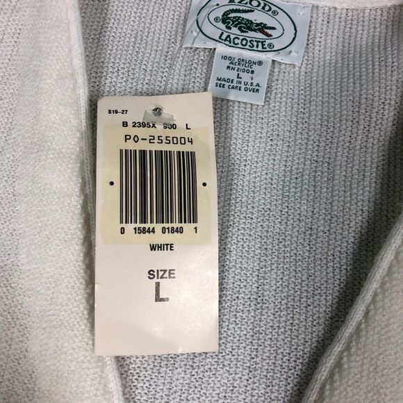 VINTAGE NEW Izod Lacoste Cardigan Sweater Mens L White USA Preppy Grandpa 80s - Picture 3 of 10